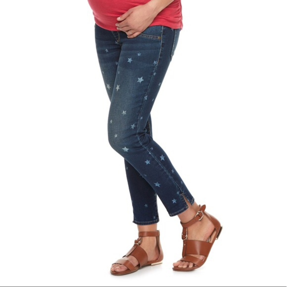 A:glow Full Belly Panel Star Jean Capris Sz 18 NWT